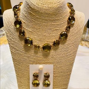 J Crew Statement Earrings & Necklace Set Olive